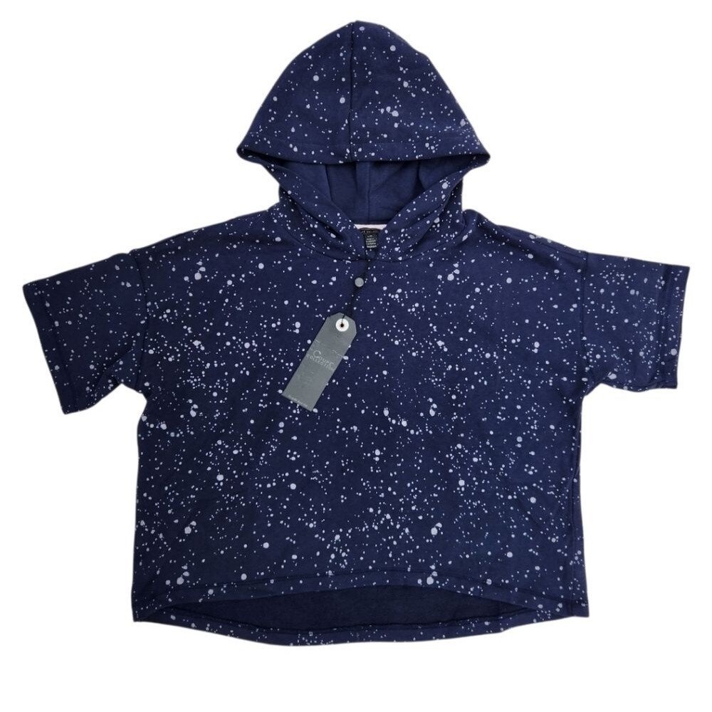 NWT 2-Pack Girls Youth Crop Tops Gray/Blue Splattered Short Sleeve Hoodie Size L - Picture 2 of 11